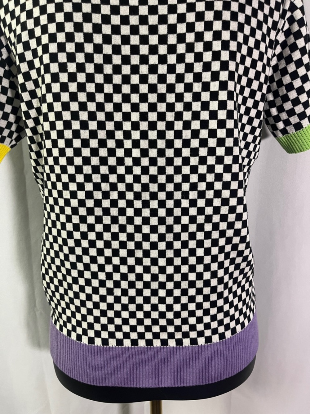 Sparkle City Short Sleeve Mardi Gras Checkered Sweater - Picture 13 of 16